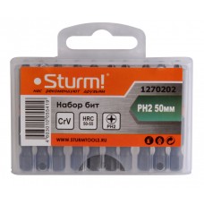 Sturm 1270202 Биты PH2x50мм, сталь S2 с магнитным наконечником 10 шт. в пластик.кейсе
